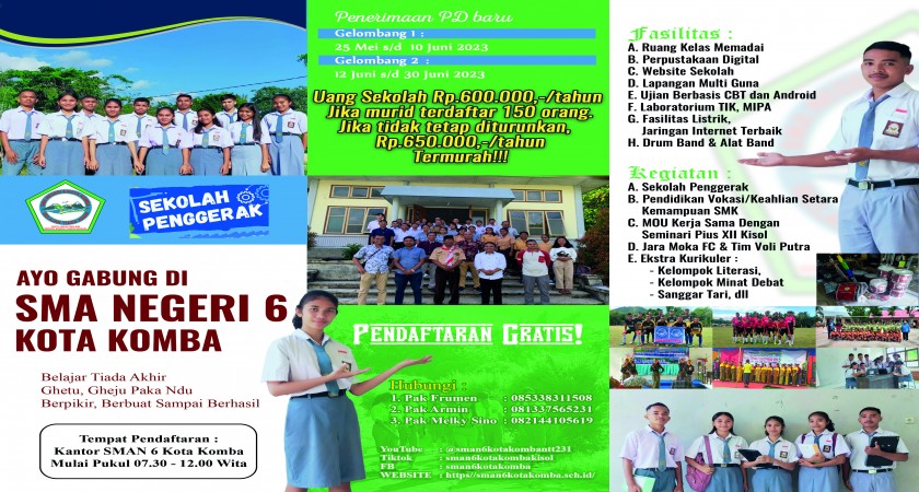 Buka Pendaftaran Murid Baru di SMAN 6 Kota Komba, Inilah jadwalnya
